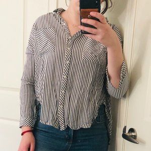 1.State Blue&White Striped Open Back Button Down